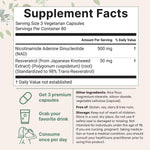 Micro Ingredients NAD Plus Resveratrol capsules nutritional facts label