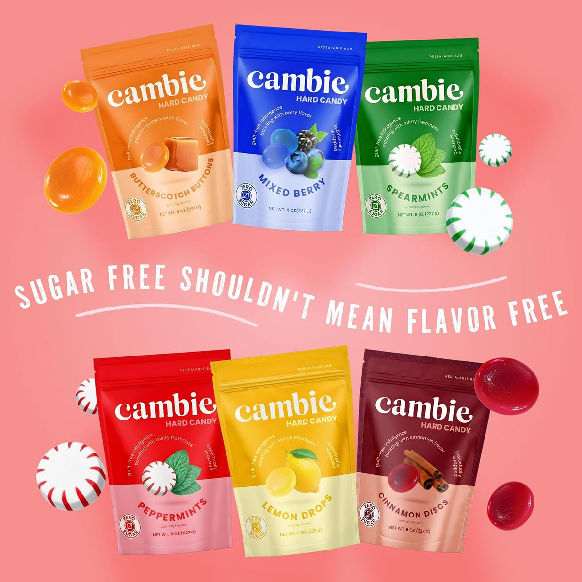 Cambie sugar free cinnamon hard candy clear product view