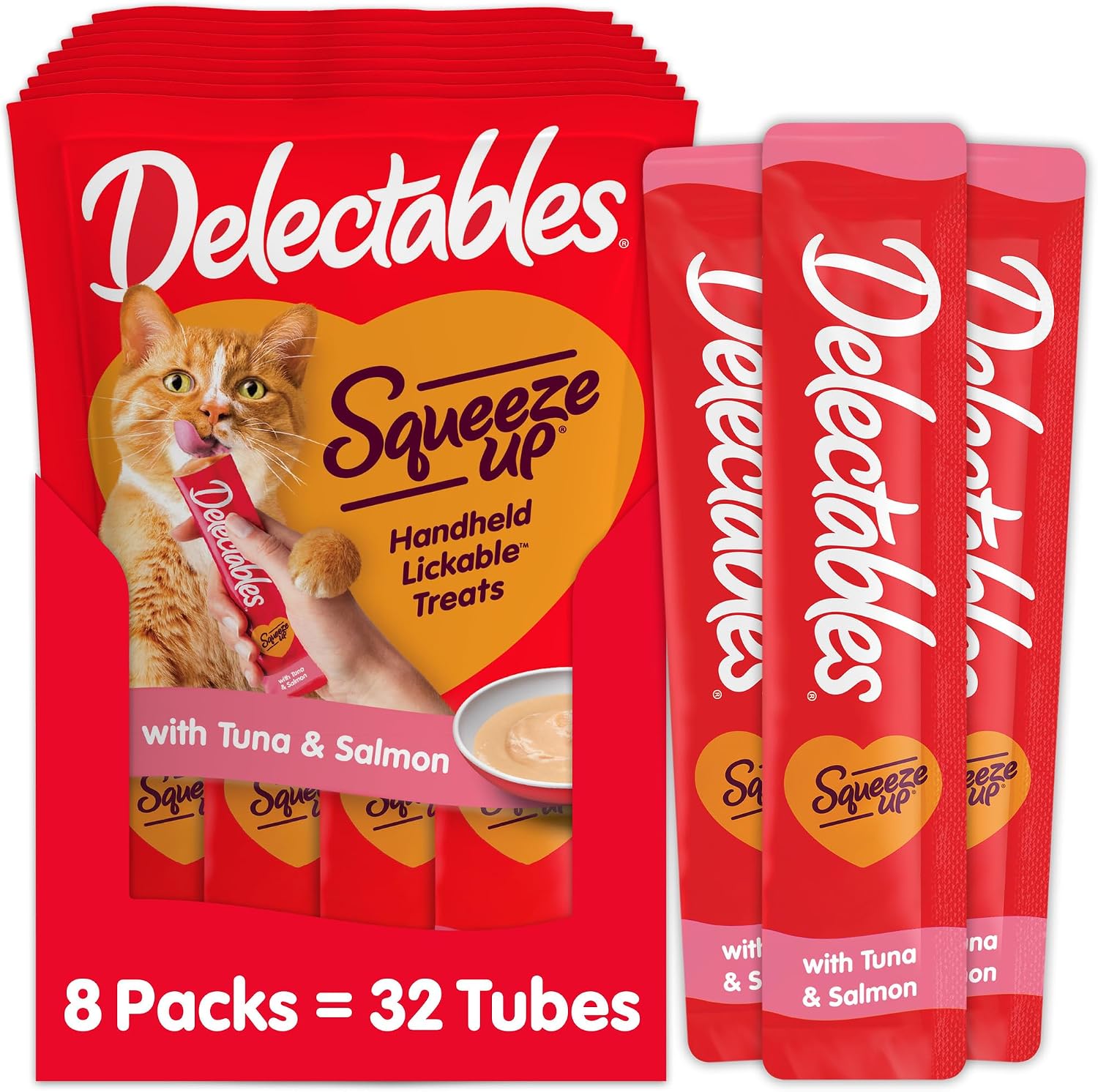 Delectables Squeeze Up Tuna and Salmon cat treats front view