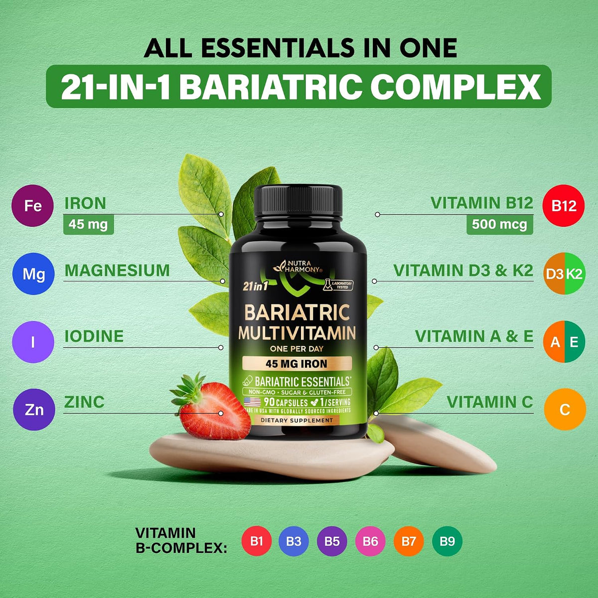 Nutraharmony Bariatric Multivitamin capsule form and texture showcase