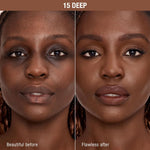 Charlotte Tilbury hydrating full coverage longwear concealer shade swatch on deep skin tone.