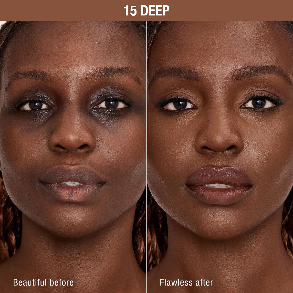 Charlotte Tilbury hydrating full coverage longwear concealer shade swatch on deep skin tone.