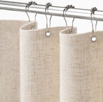 XOGUIBO Linen Shower Curtain Beige front view installed on a bathroom rod