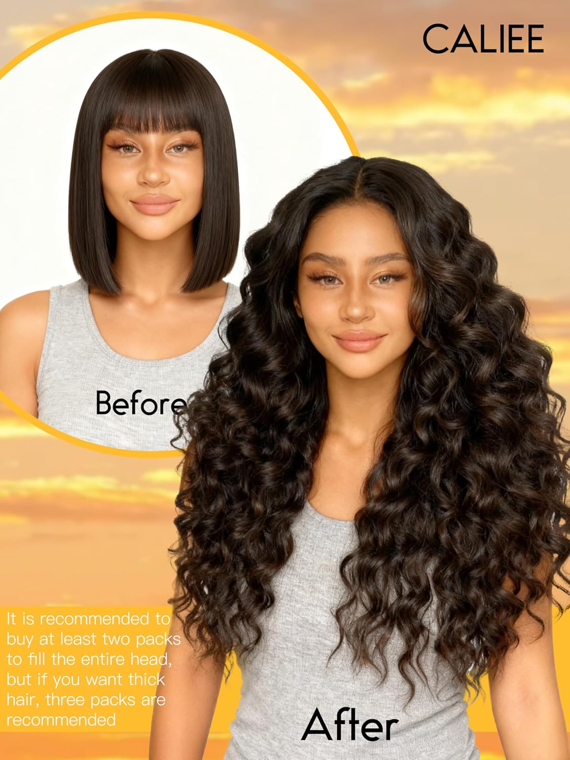 Caliee natural wave hair extensions color gradient display