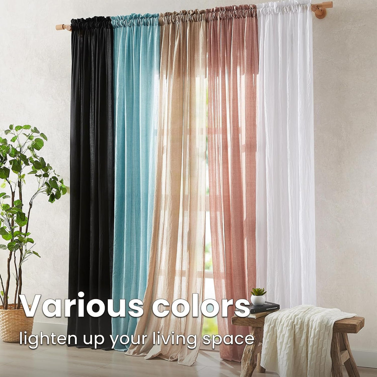 Melodieux Blush Pink Sheer Curtains 96 Inches Long for Living Room Elegant Cotton Linen Bedroom Window Sheer Drapes, Natural Rustic Rod Pocket Light Filtering Curtains, 52" W x 96" L, 2 Panels - Image 9