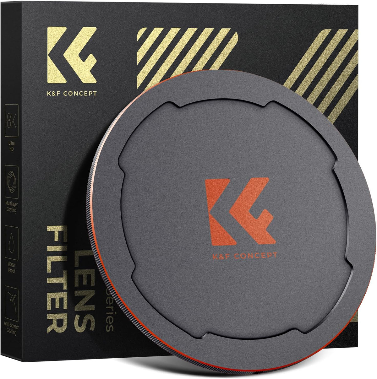 K&F Concept 82mm thread and magnetic lens filter cap front view displaying premium metal finish