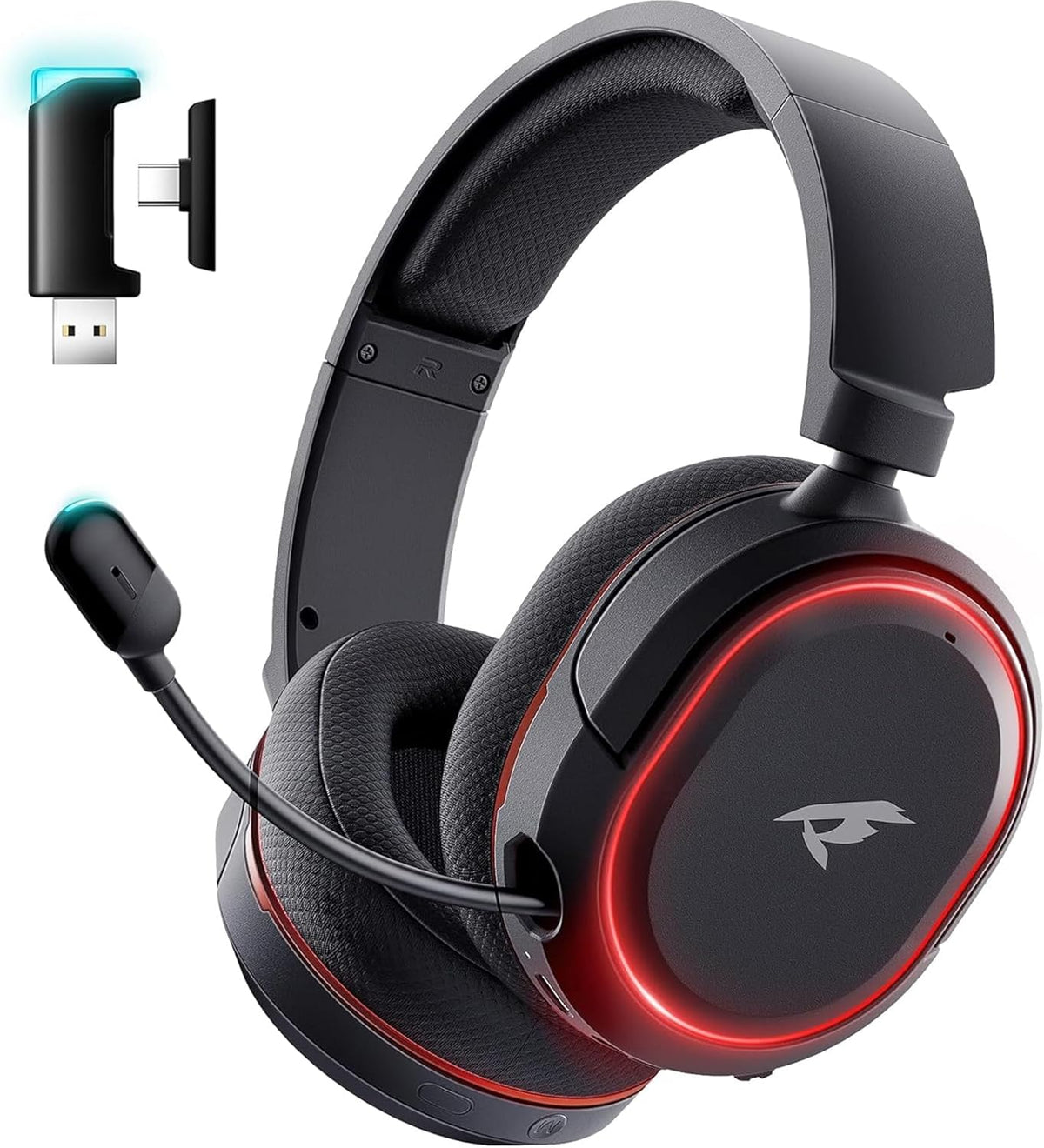 Wireless Gaming Headset, 7.1 Surround Sound, 2.4GHz USB Gaming Headphones with Bluetooth 5.4, 100H Battery, ENC Noise Canceling Mic, RGB Light, Wireless Headset for PC PS5 PS4 Mac Switch (Black-White) - Image 12