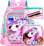 UFNDC 3PCS Clear Backpack for Girls and Boys, Unicorn Cat Transparent Bookbag, See Through School Bag for Kids Elementary - Image 13