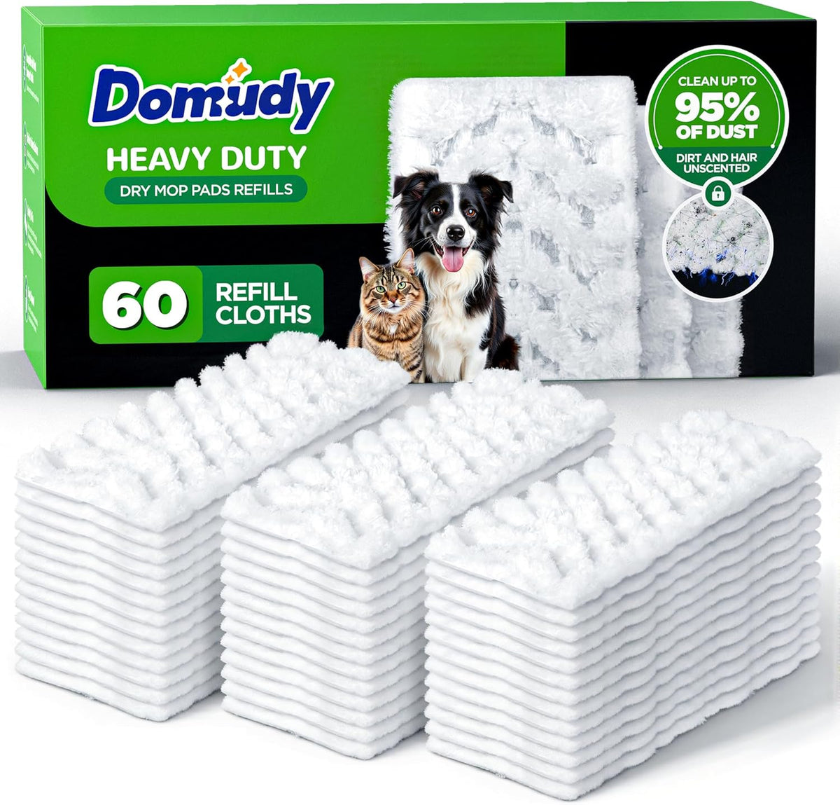 Domudy heavy duty dry sweeping cloths refills 60 count front view packaging