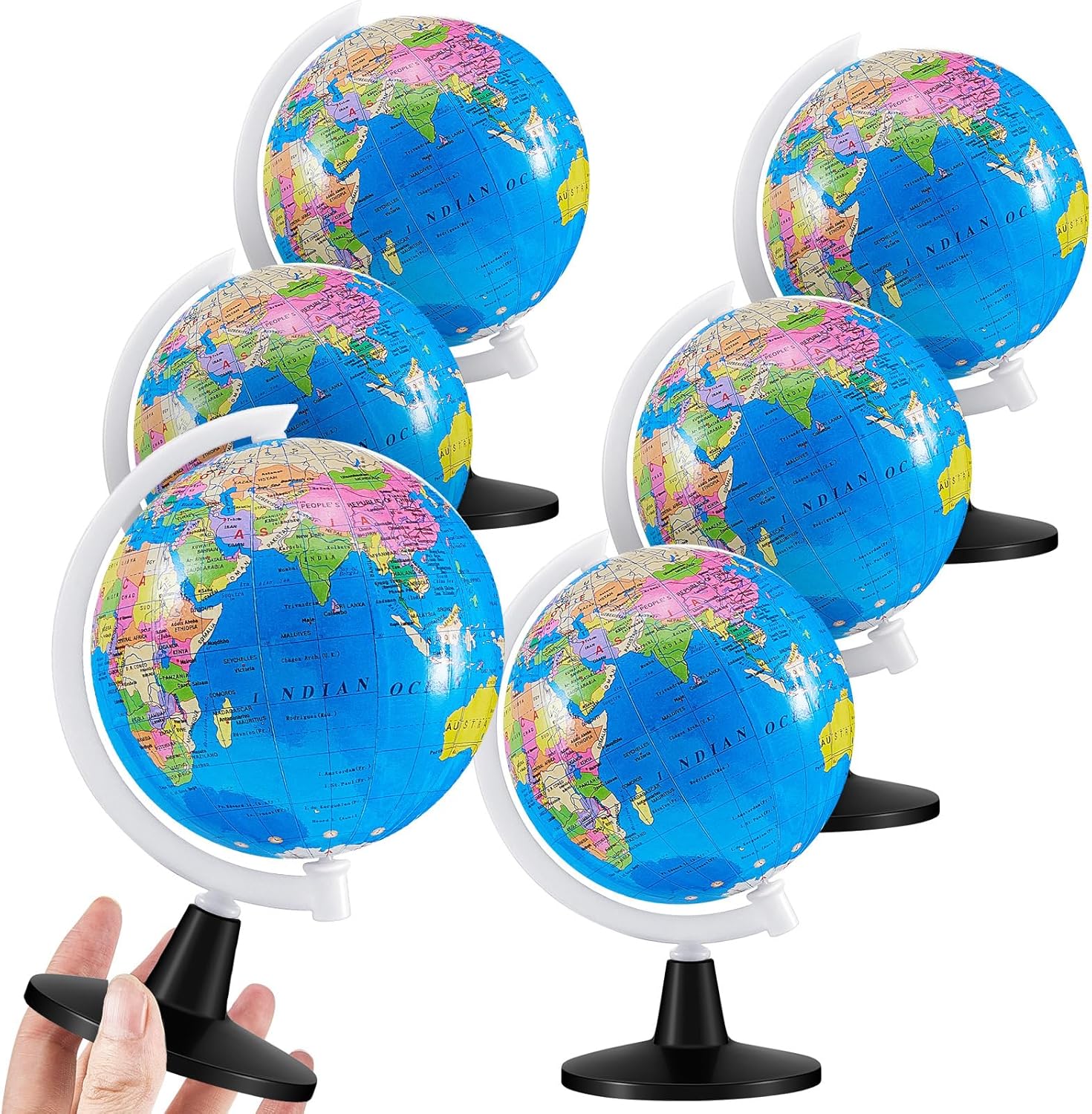 Henoyso 6 piece educational mini world globe set front view on table