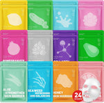 KONEUK 24 Pack Sheet Hydrating Face Masks Skincare assortment with 12 ingredient types