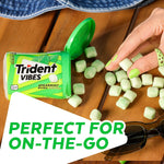 Close up view of the crunchy candy shell texture on the Trident Vibes Spearmint Rush chewing gum pieces