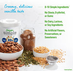 Orgain vanilla plant protein powder allergen free certifications badge view