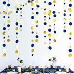 Pinkblume navy blue and gold circle dots garland front view hanging party decorations