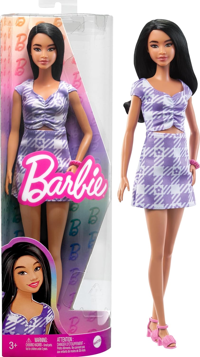 Barbie Fashionistas Doll #198, Petite with Curly Black Hair, Retro Floral Clothes & Accessories Including Platform Sandals & Earrings - Image 13