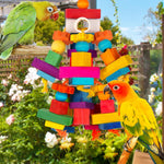 Vibrant bird cage enrichment toy by Kyouki for cockatoos and conures.