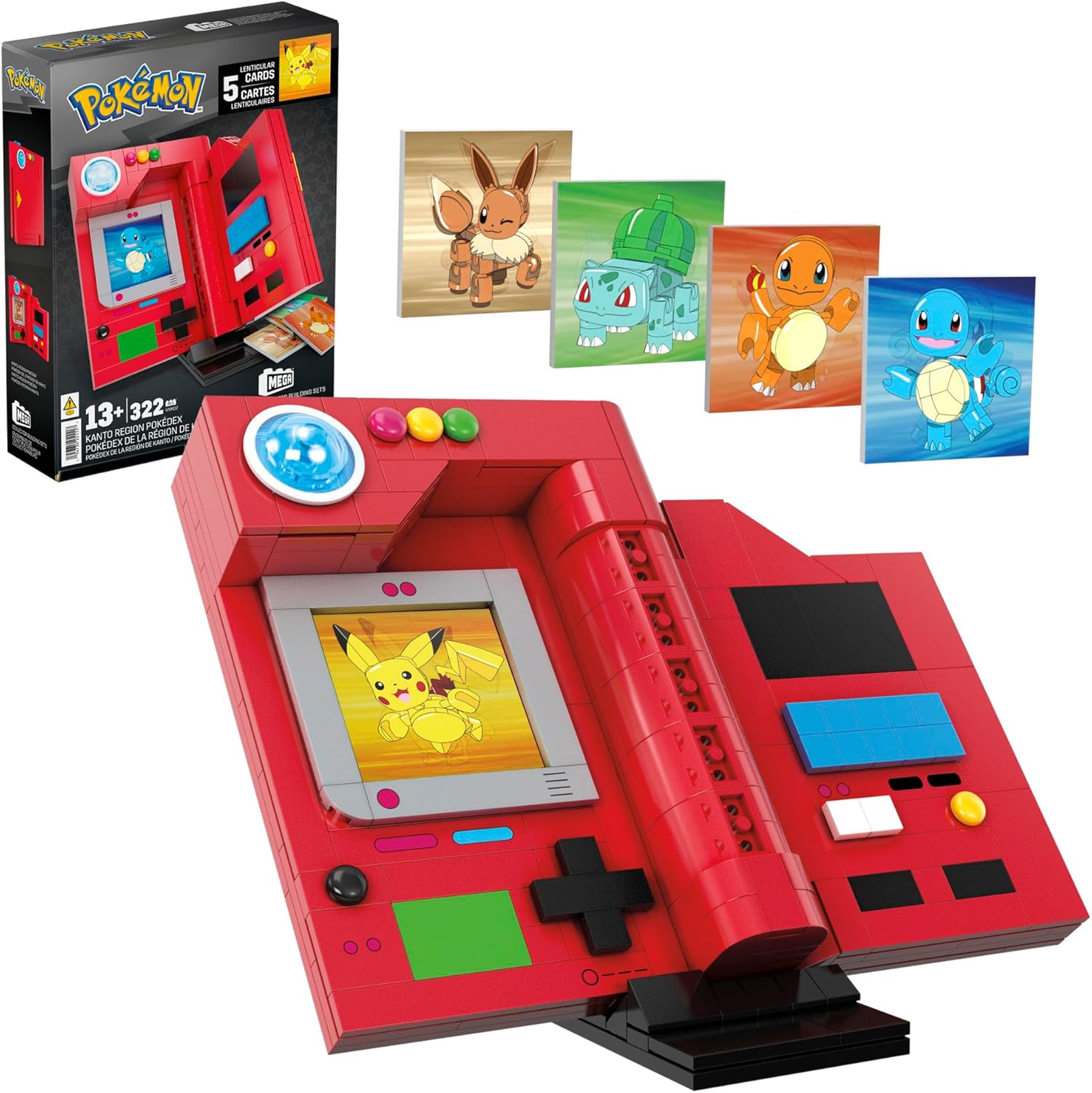 MEGA Brands Pokémon Kanto Region Pokédex front view showing assembled building block design.