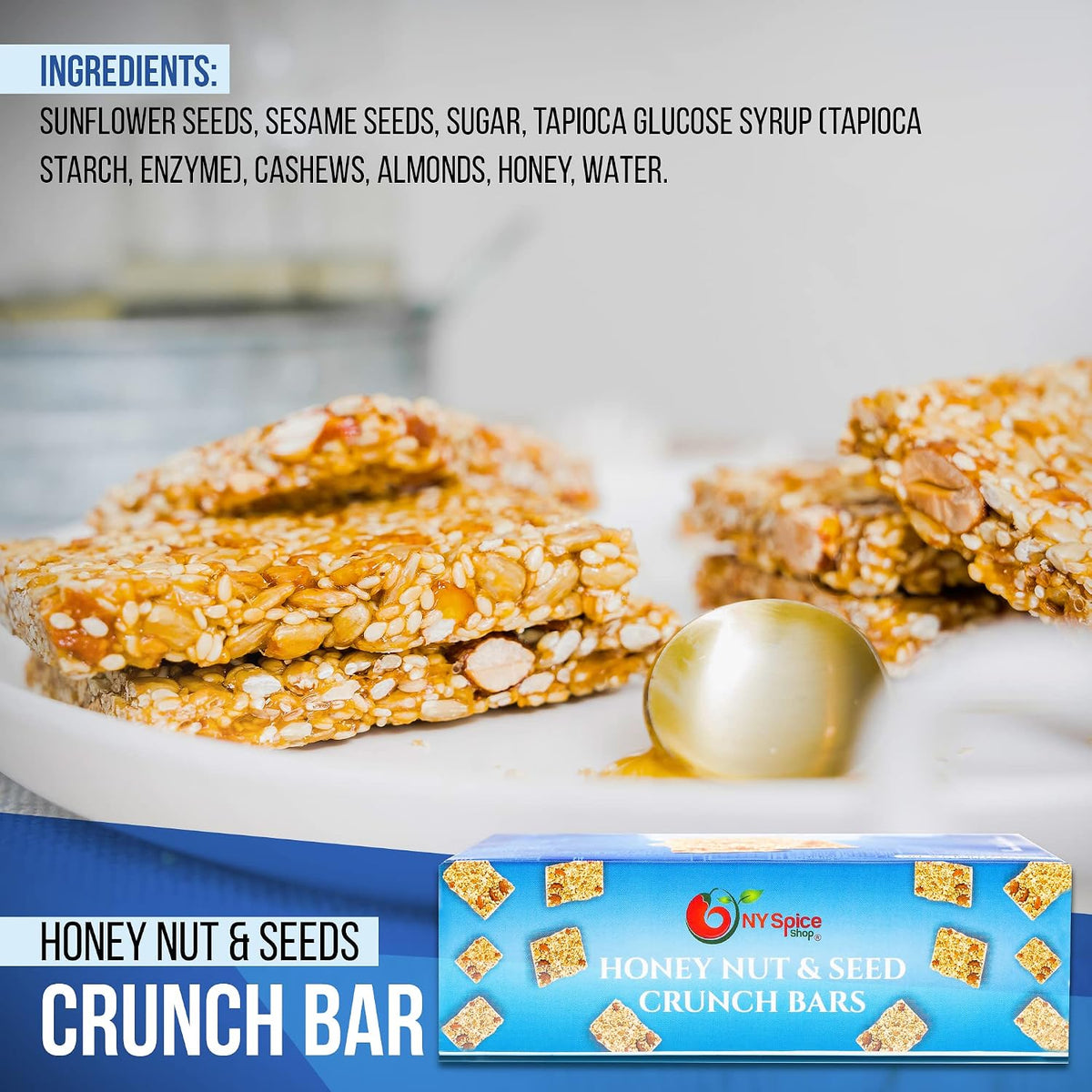 Crunchy traditional nut brittle candy bars texture close up with sunflower kernels