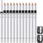 Noerrors 12Piece White Barber Pencil Set front view displaying pencils and sharpeners for professional hairline design