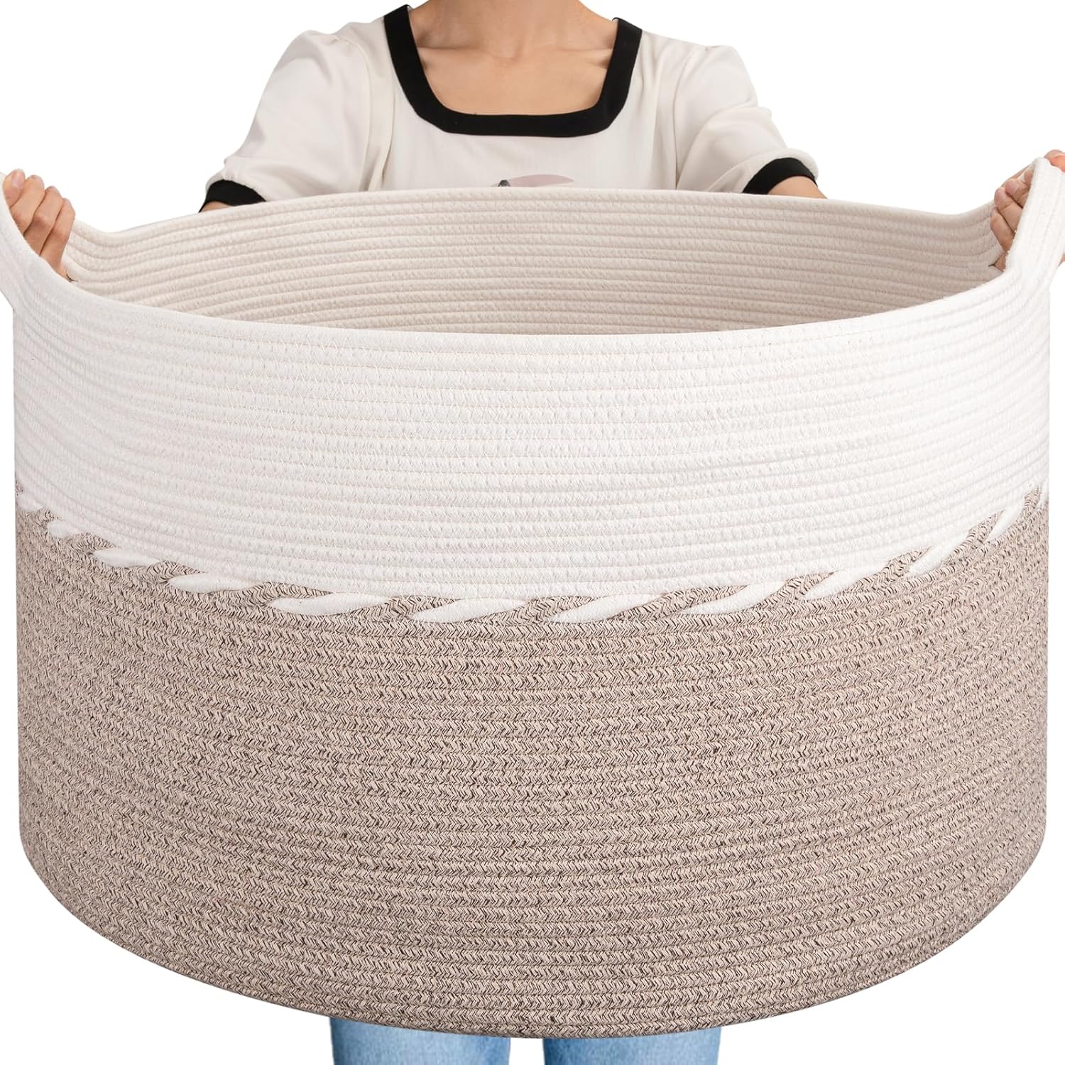 OIAHOMY 125L Extra Large Blanket Basket front view standing upright in a modern living room