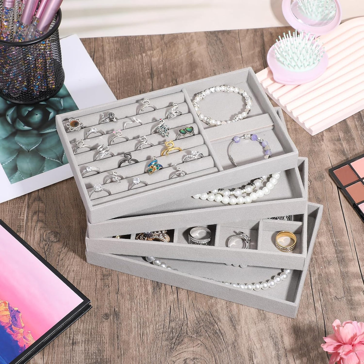 LLOUSSAK jewelry storage organizer highlighting soft velvet lining texture.