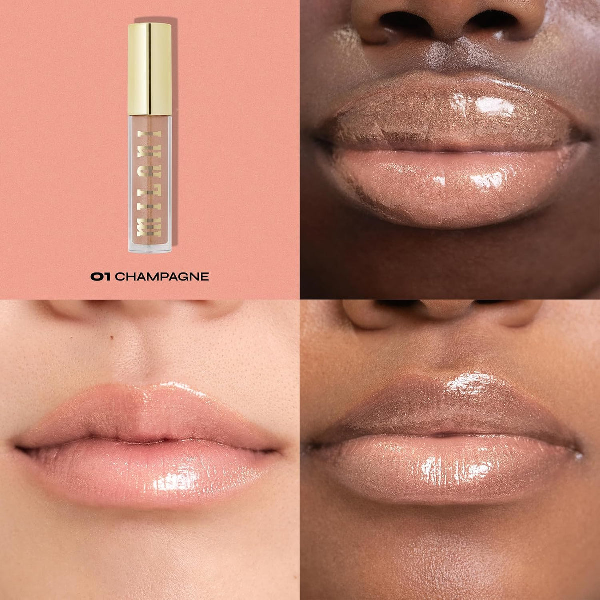 Milani nourishing lip plumper champagne packaging and gold cap