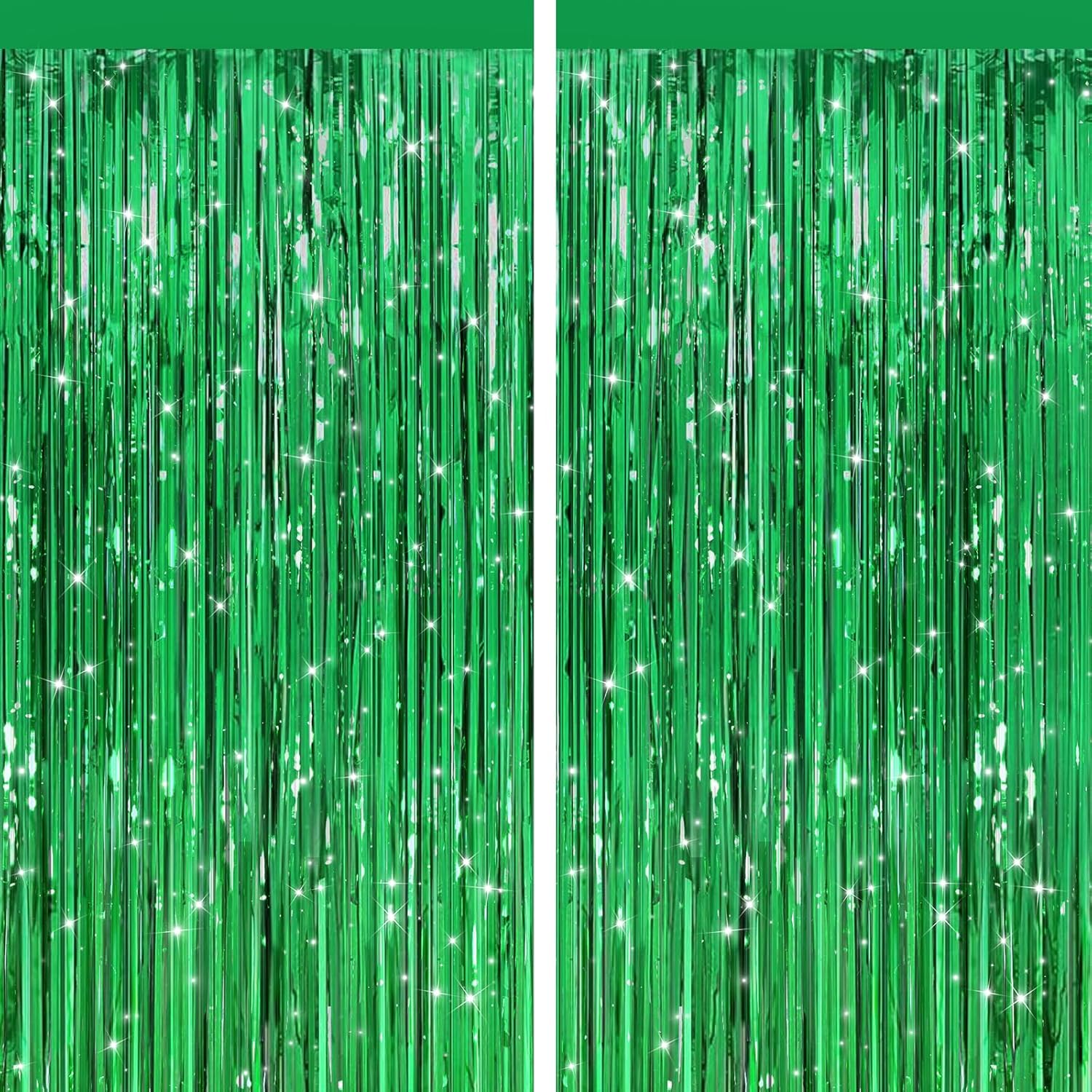 Patypire green metallic tinsel foil fringe curtains front view backdrop decoration