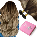 YoungSee balayage brown U tip hair extensions front view