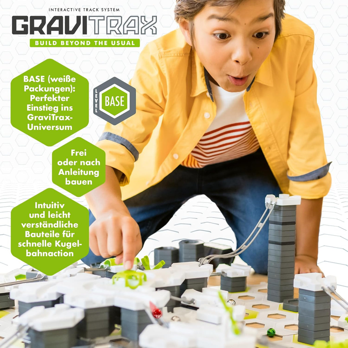 Assembled Ravensburger GraviTrax track layout action shot