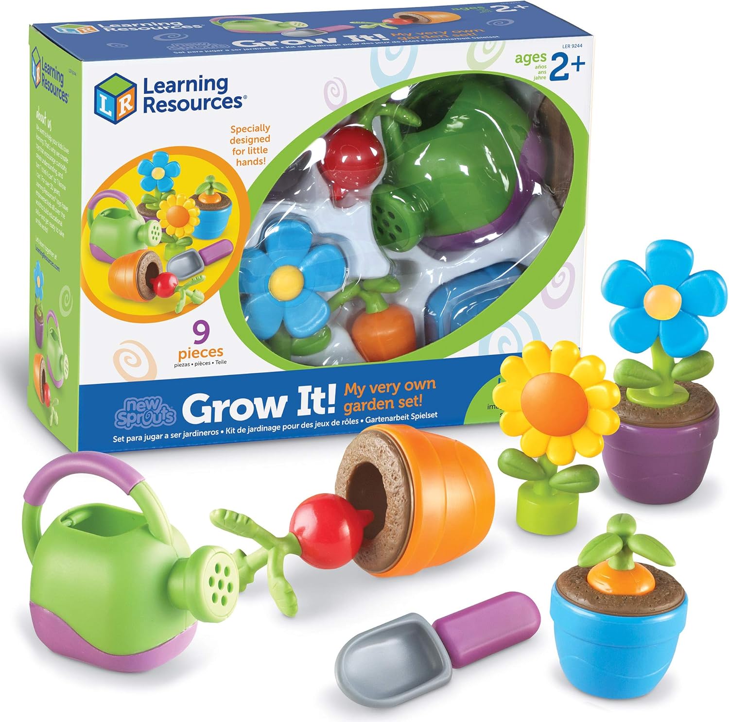 Learning Resources New Sprouts Grow It Toddler Gardening Set front view showcasing the full nine piece play kit