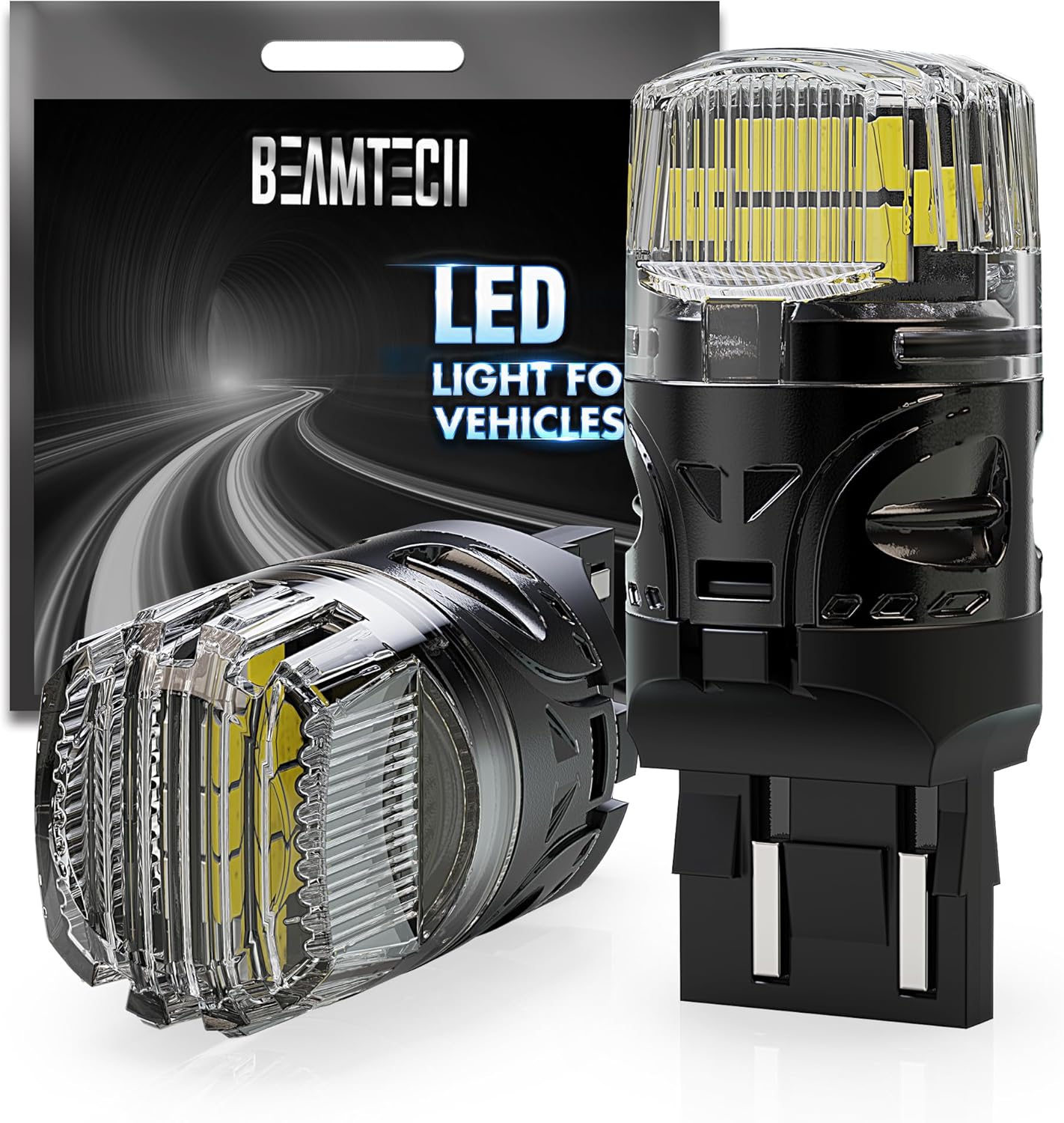 BEAMTECH 7440 7443 LED bulbs front view showing clear projector lens