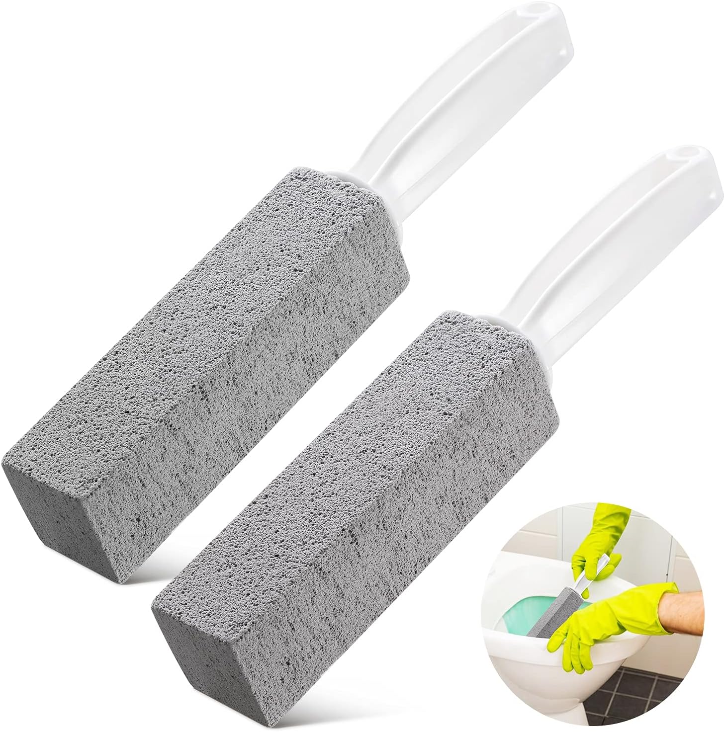 2 Pack Pumice Stone Toilet Bowl Cleaner with Handle, Hard Water Ring Remover & Stain Scrubber for Bathroom, Pool, Sink and Tub, Ergonomic Heavy Duty Cleaning Tool - Image 1