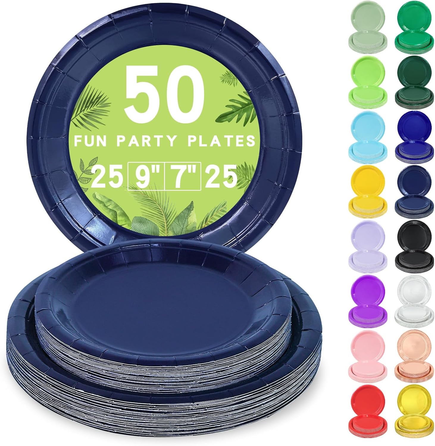 LANLISA navy blue disposable paper plates front view party set