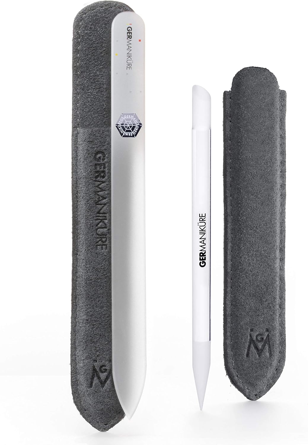 GERmanikure crystal glass cuticle stick and white nail file set front view