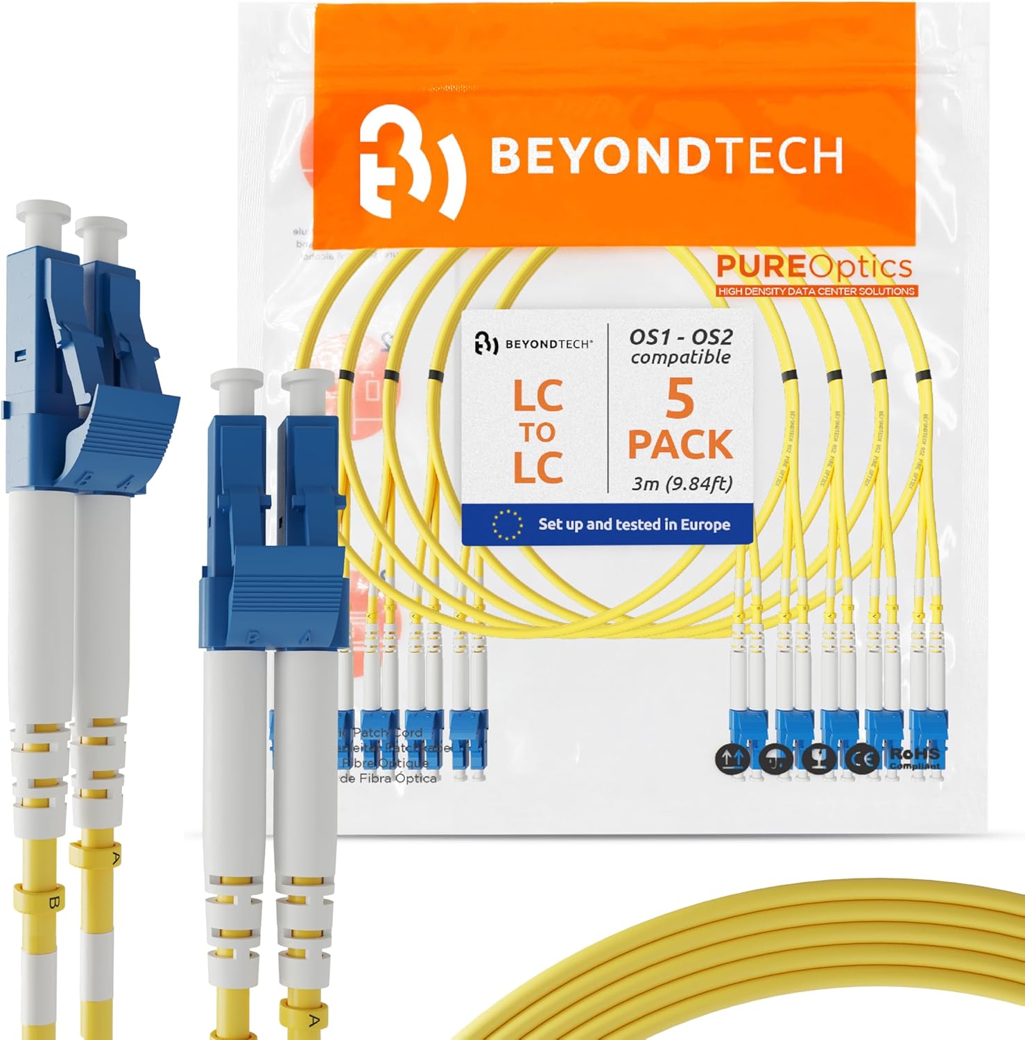 Beyondtech 3m LC to LC Fiber Patch Cable 5 pack front view