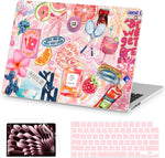 AKIT MacBook Air hard shell case top view showing pink preppy coastal theme collage print.