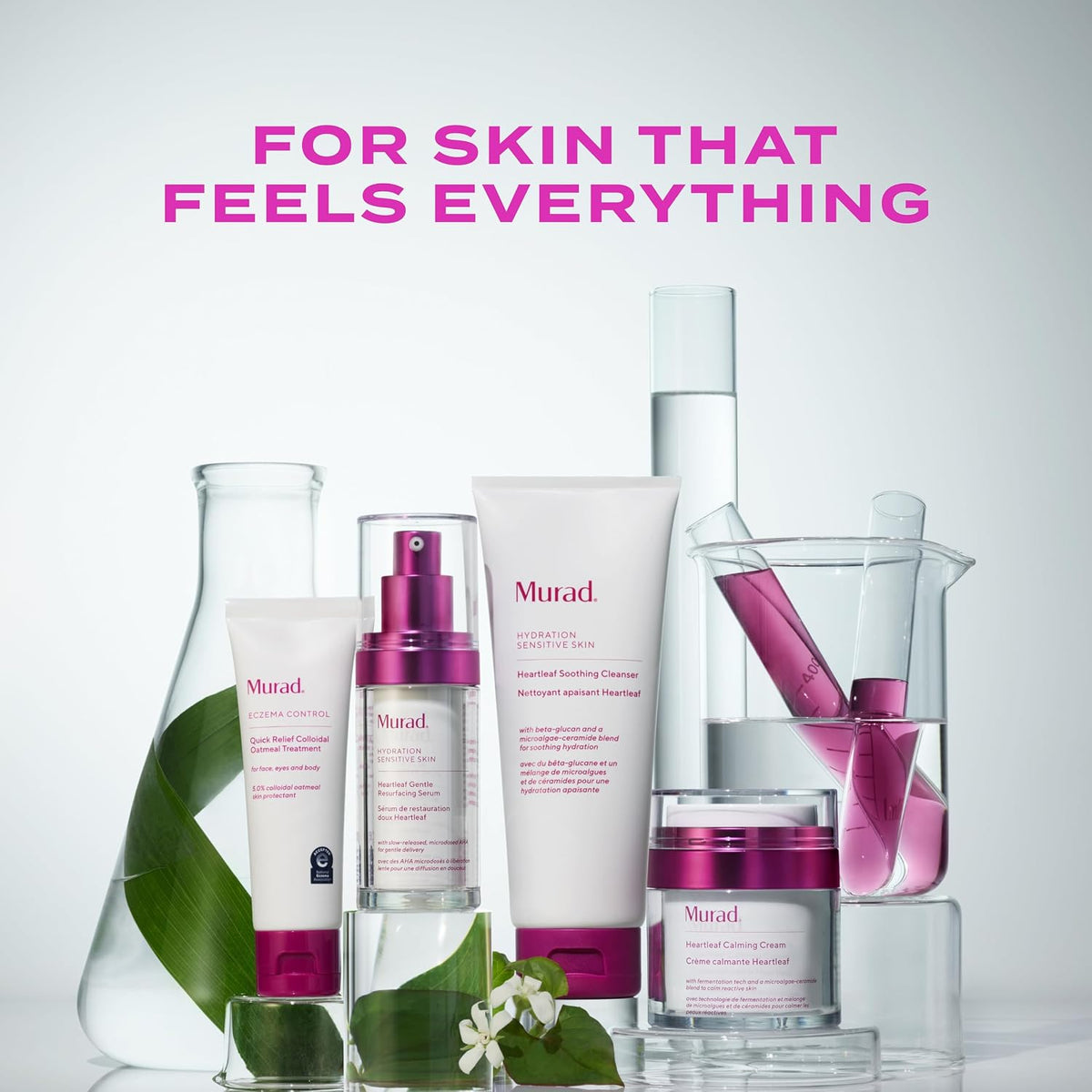 Murad Heartleaf Calming Cream jar beside skincare routine essentials