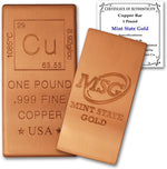 Mint State Gold 1 Pound Copper Bar front view
