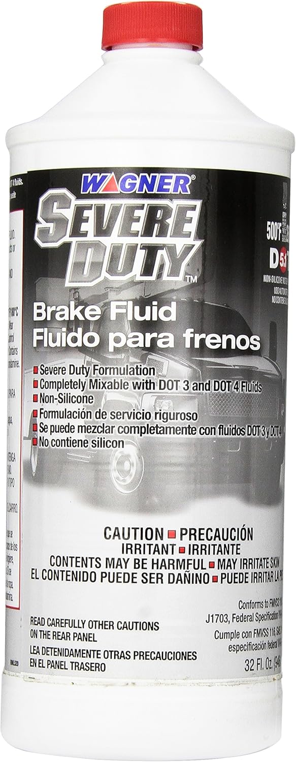 Wagner Severe Duty DOT 5.1 brake fluid 32 Ounce front view bottle for premium automotive maintenance.
