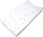 TL Care changing table pad cover front view showing sparkle gold and pink arrows design.