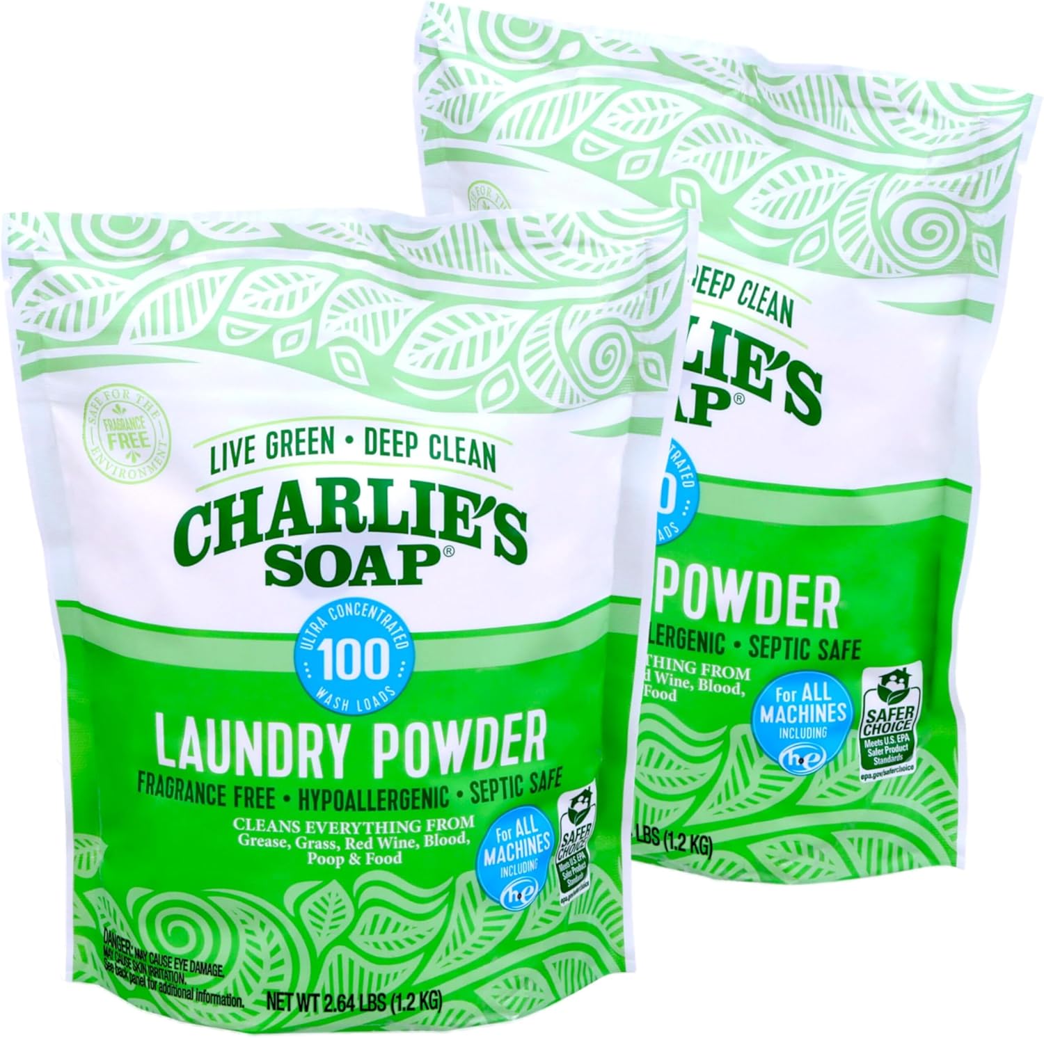 Charlie's Soap Laundry Powder two pack front view eco-friendly detergent