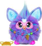 Furby purple interactive plush toy front view with accessories