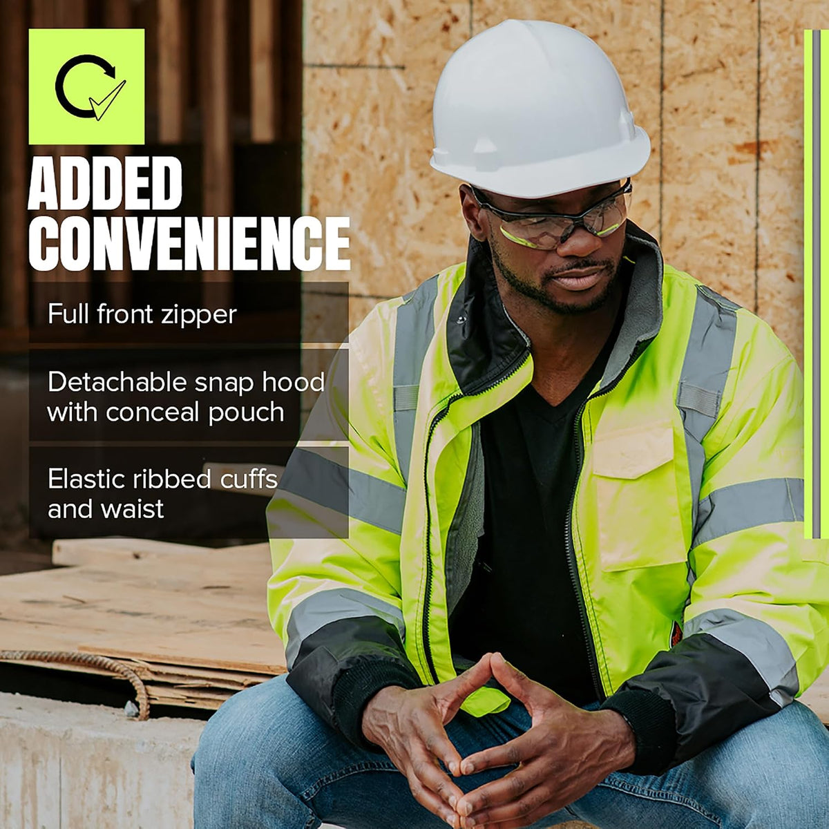 Pioneer hi vis jacket utility pockets and straps