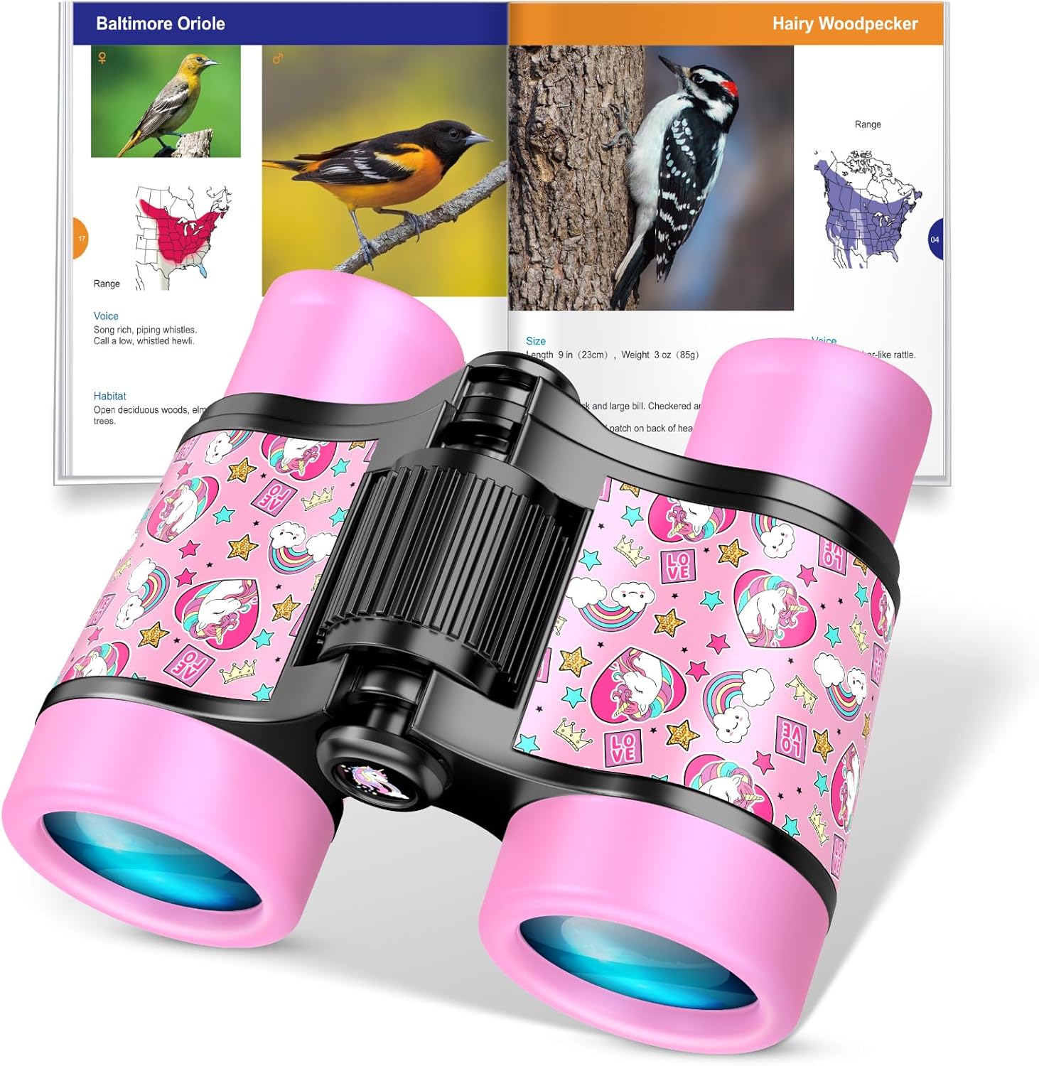 Funforfun pink unicorn binoculars for kids front view
