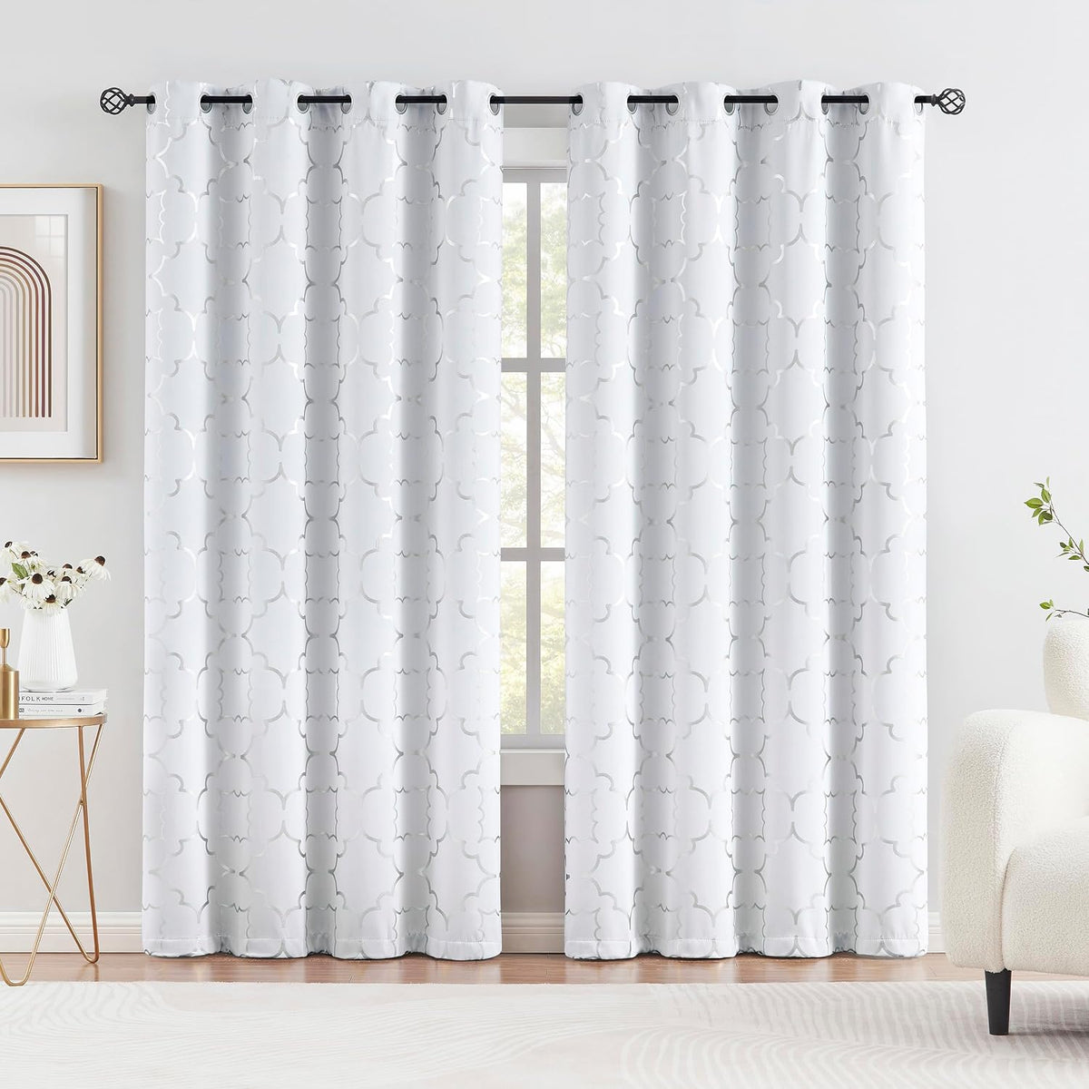 Grey Blackout Window Curtains 108 Inch Long for Bedroom Living Room Grommet | Room Darkening Foil Gold Black out, Modern Metallic Print Thermal Insulated Drapes Privacy Protection Curtains, 2 Panels - Image 14