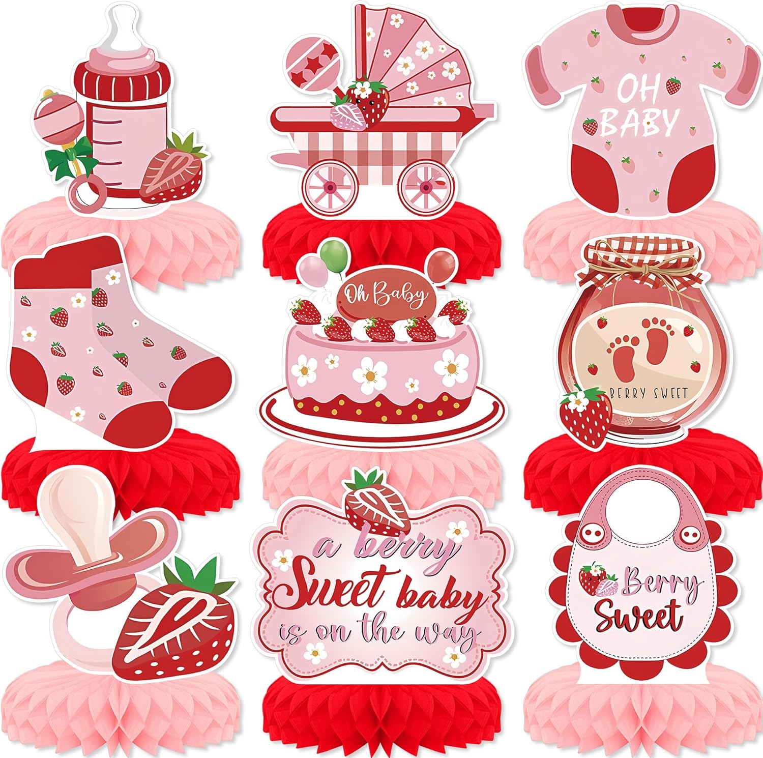 Kskspe strawberry honeycomb centerpiece front view for party tables