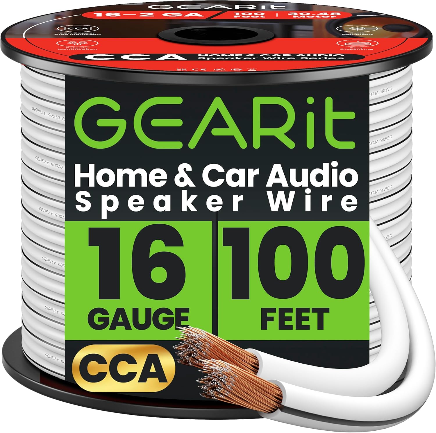 GearIT 16 Gauge Speaker Wire 100 feet spool front view