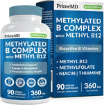 PrimeMD Methylated B Complex 90 vegan capsules bottle front view showing authentic active B vitamins formula.
