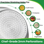 Netany colander resting securely on a kitchen sink edge.