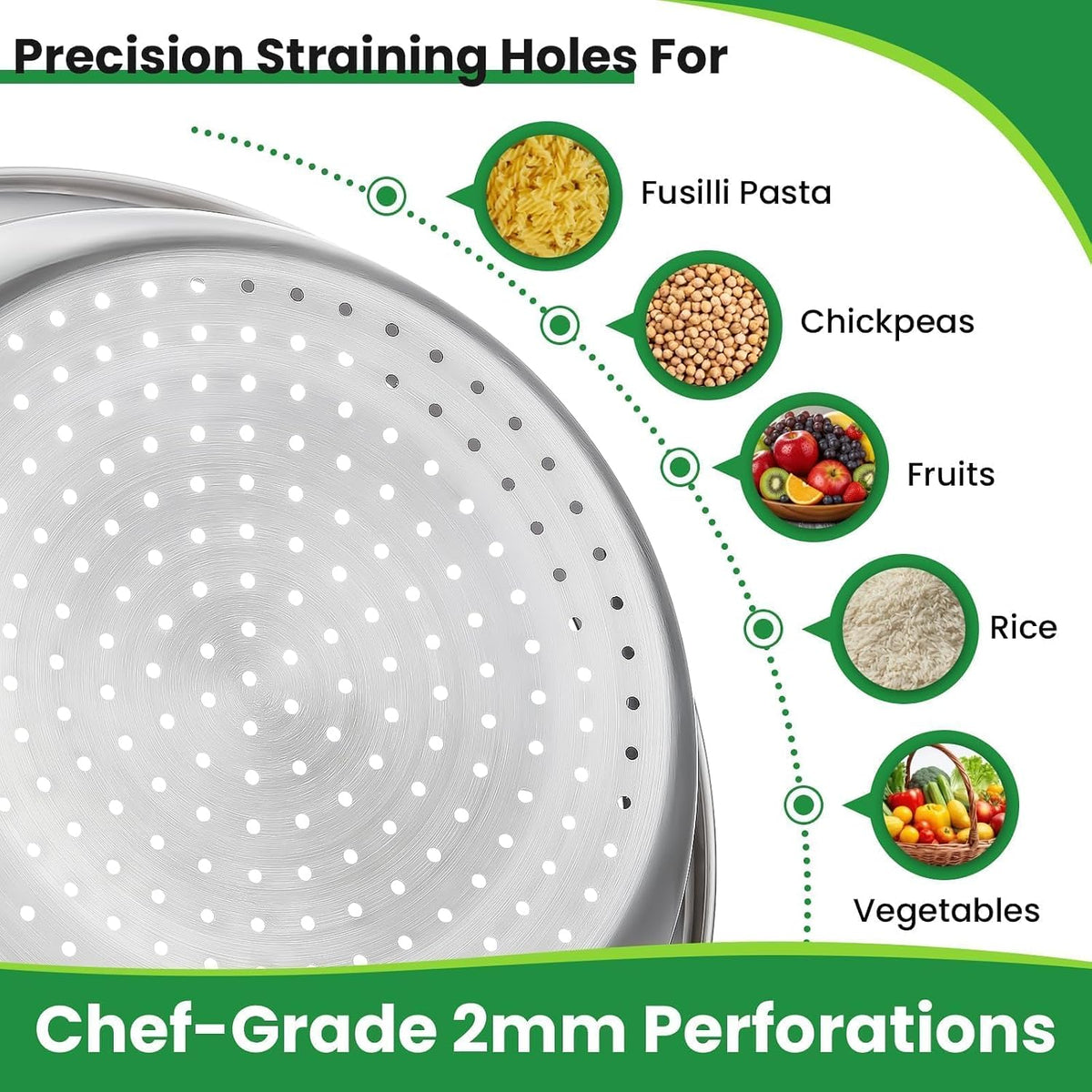 Netany colander resting securely on a kitchen sink edge.